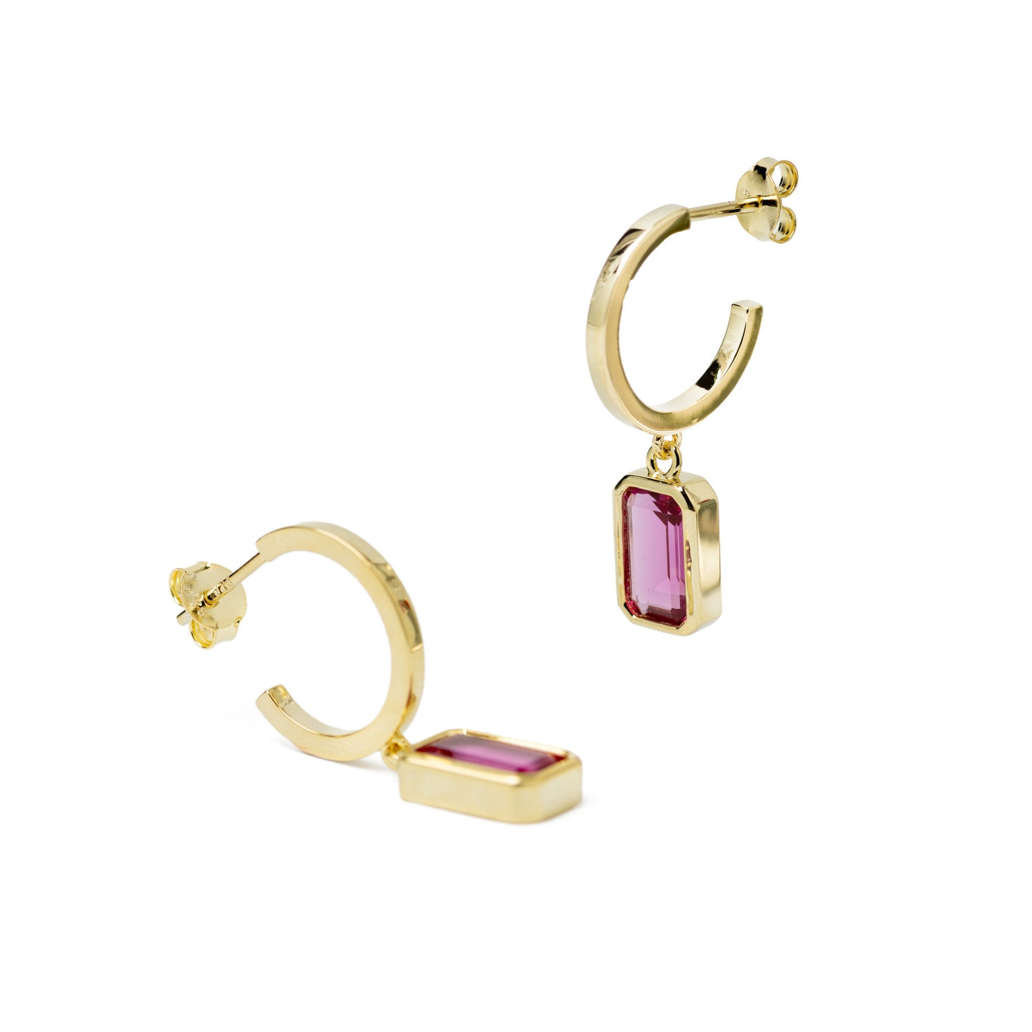 Pendientes con colgantes estilo aro con gema fucsia-LINEARGENT