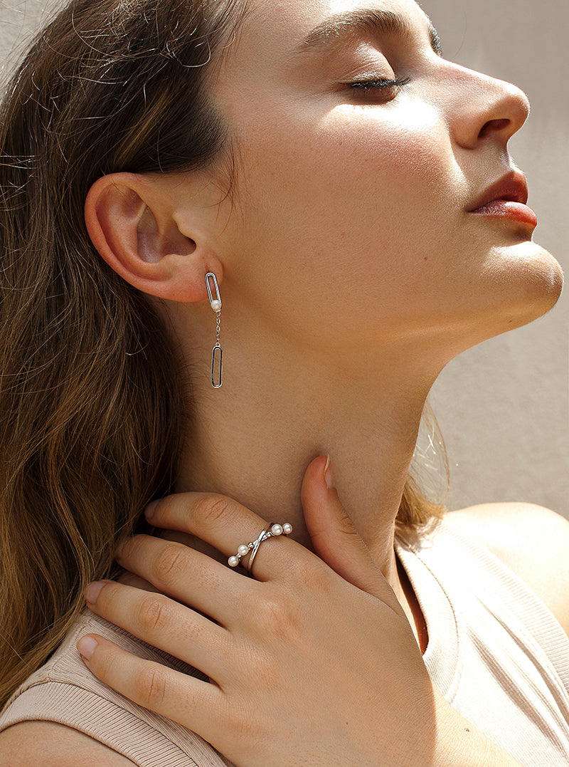 Pendientes con colgantes formados por eslabones y perla-LINEARGENT