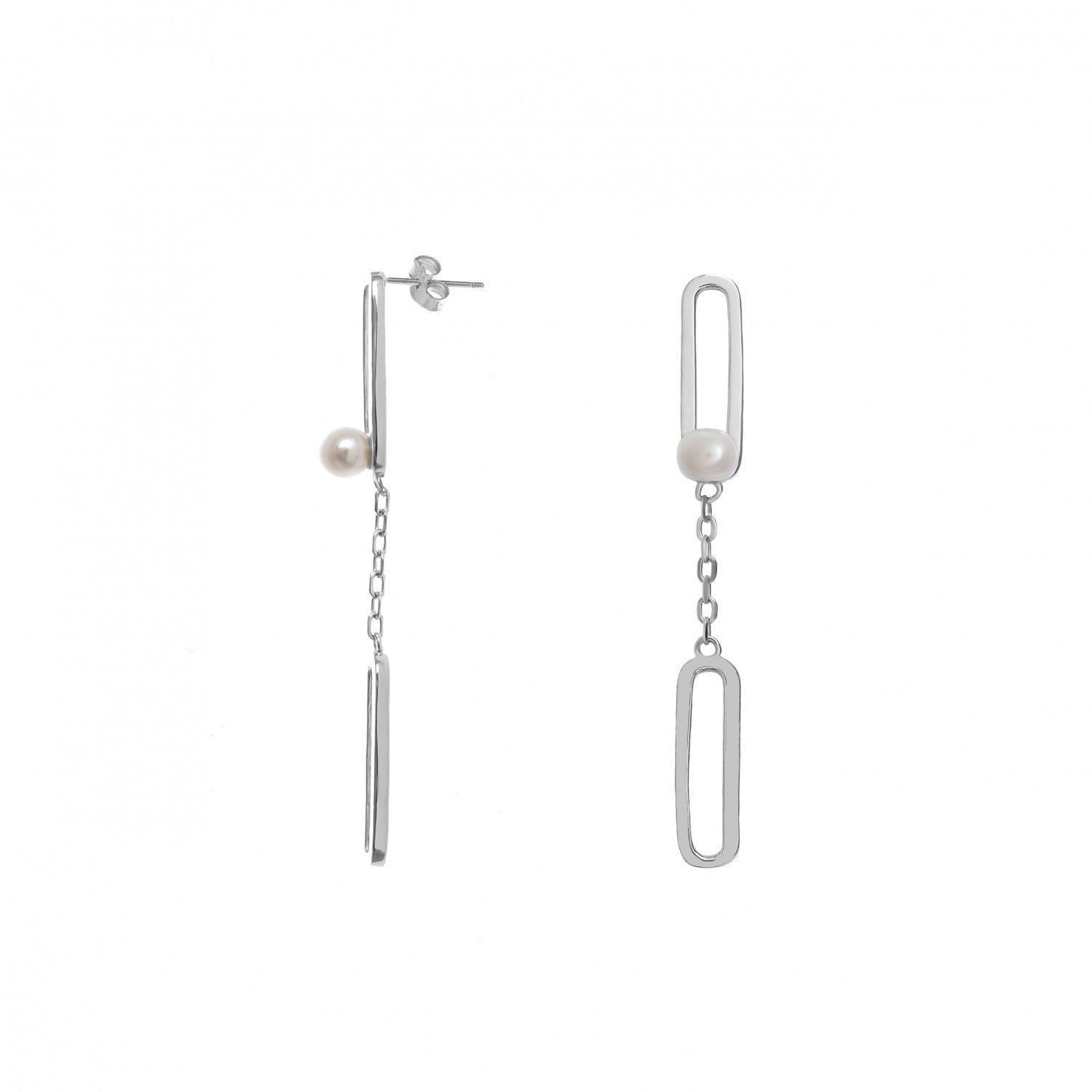 Pendientes con colgantes formados por eslabones y perla-LINEARGENT