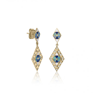 Pendientes con colgantes motivo rombo con lapislazuli esmalte y circonita