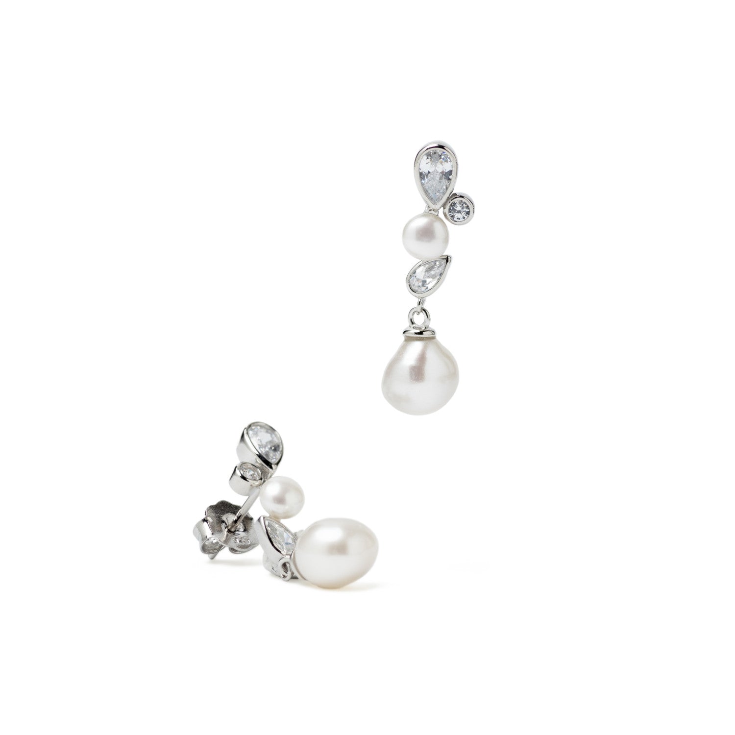 Pendientes con perla de plata estilo elegante con circonitas-LINEARGENT