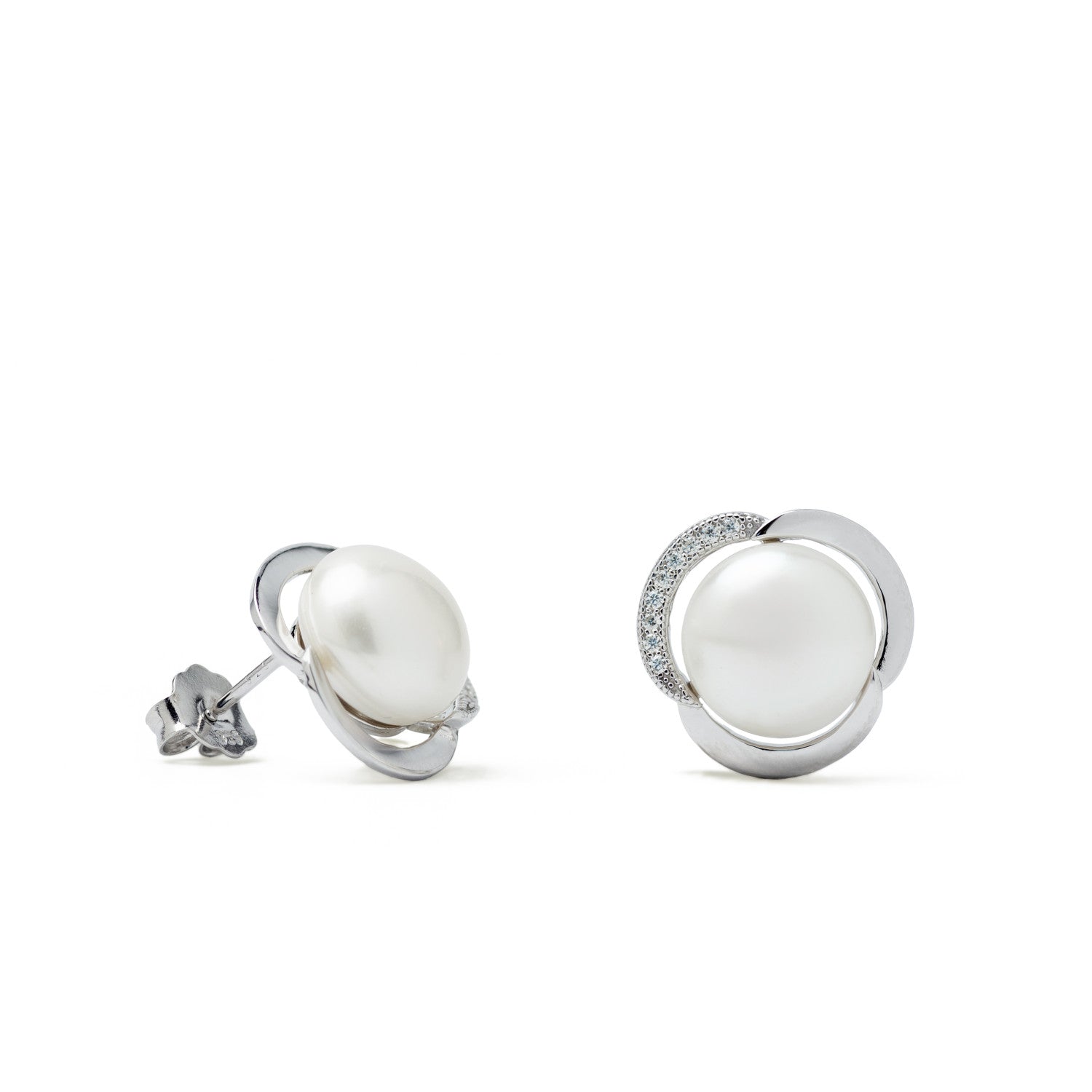 Pendientes con perla envoltorio espiral con circonitas-LINEARGENT