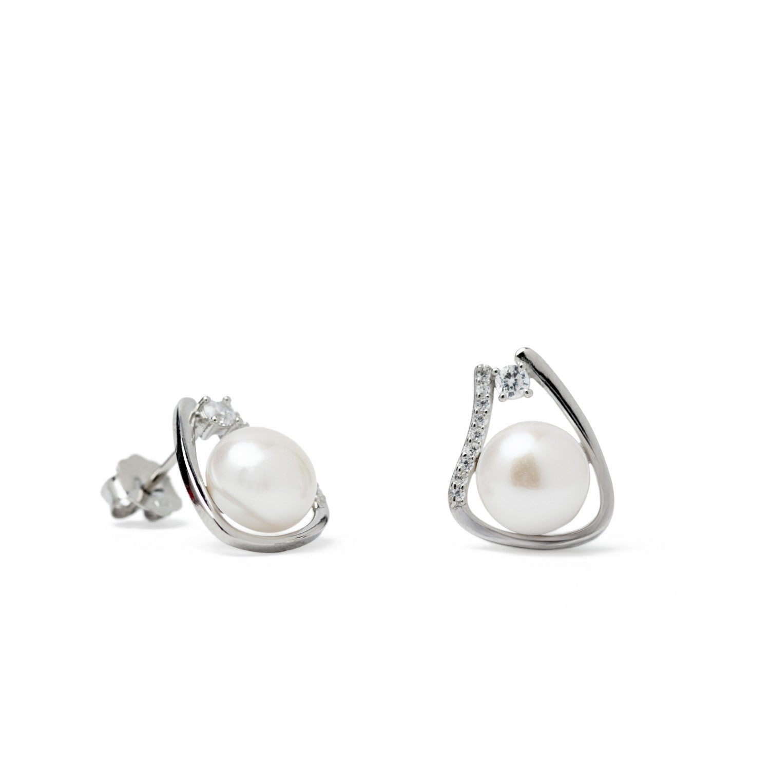 Pendientes con perla pequeños con circonitas-LINEARGENT