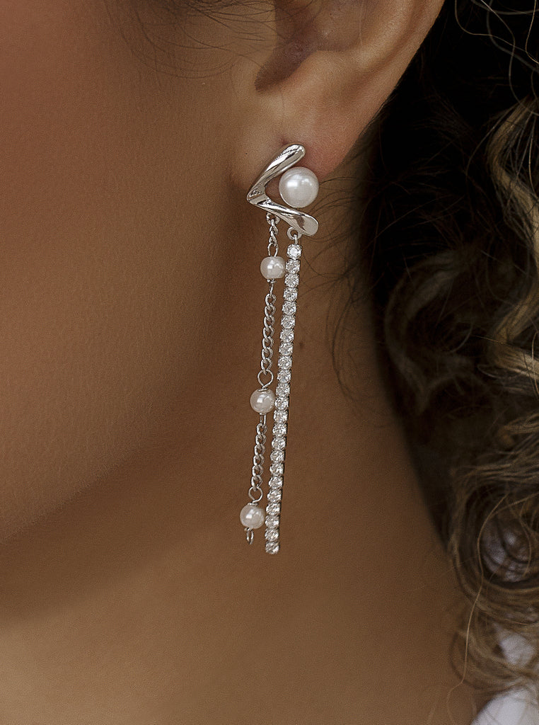 Pendientes con perlas y circonitas largos-LINEARGENT