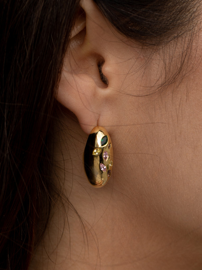 Pendientes con piedras de colores con diseño ovalado-LINEARGENT