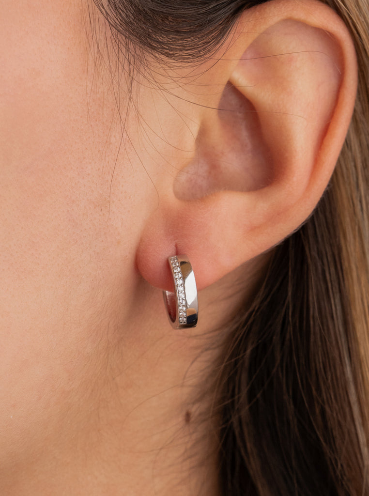 Pendientes de aro ancho con linea de circonita-LINEARGENT