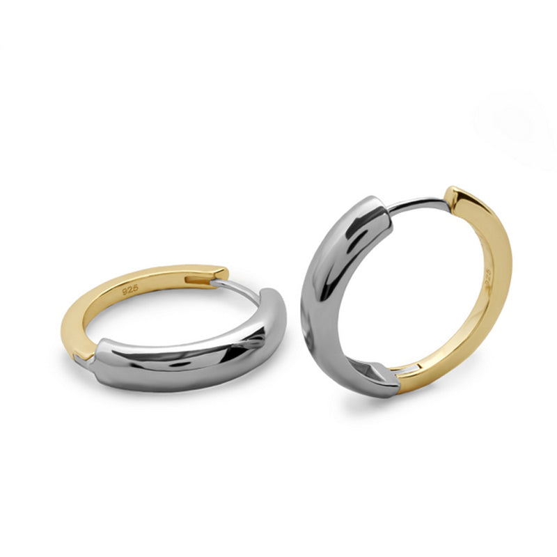 Pendientes de aro bicolor diámetro mediano con color plata delante-LINEARGENT