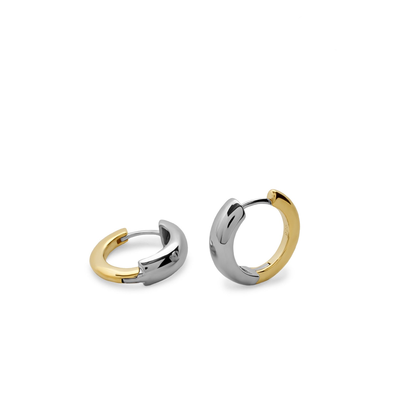 Pendientes de aro bicolor diámetro pequeño con color plata delante-LINEARGENT