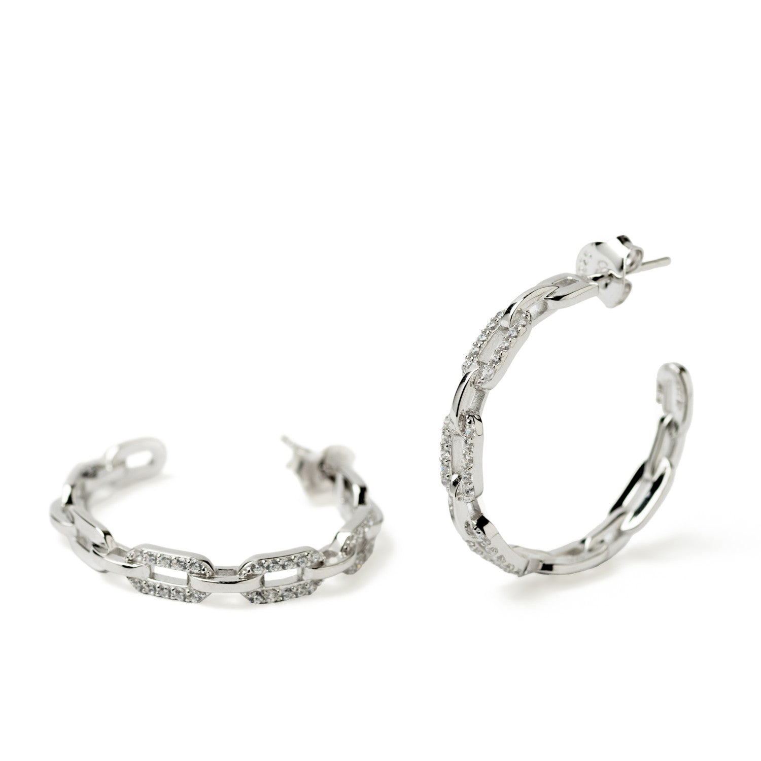 Pendientes de aro con diseño de cadena con circonitas-LINEARGENT