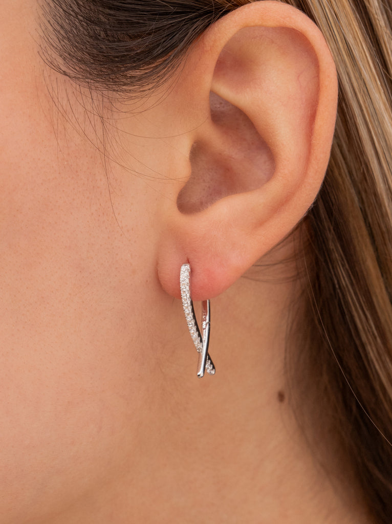 Pendientes de aro cruzados con circonitas-LINEARGENT