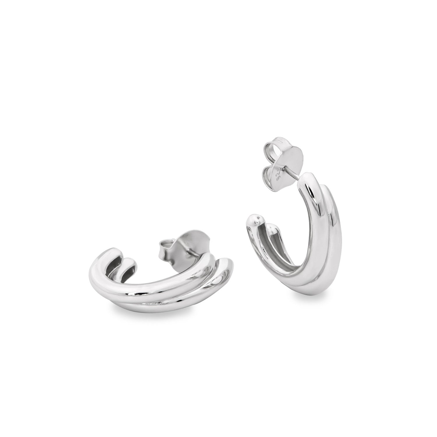 Pendientes de aro doble en tono plateado-LINEARGENT