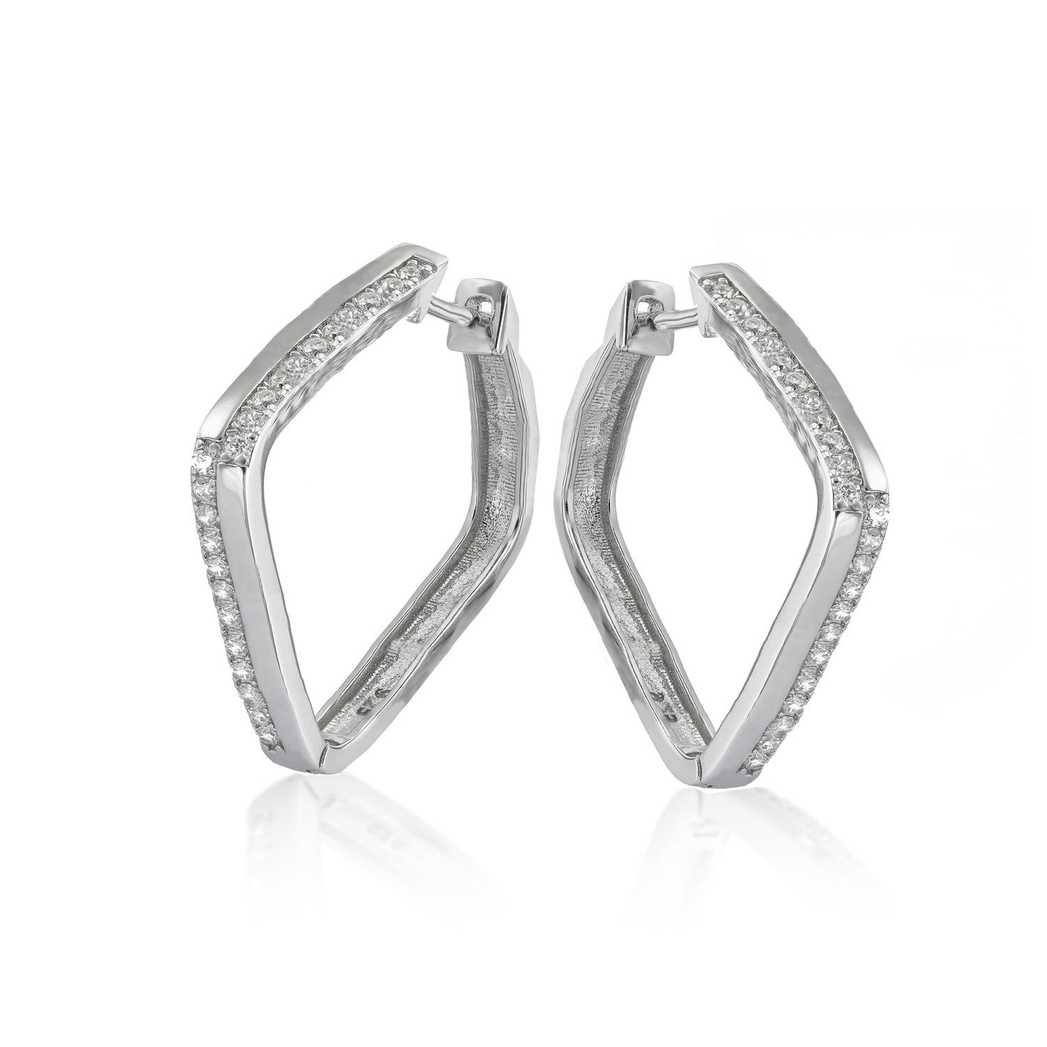Pendientes de aro en forma de rombo con circonitas-LINEARGENT