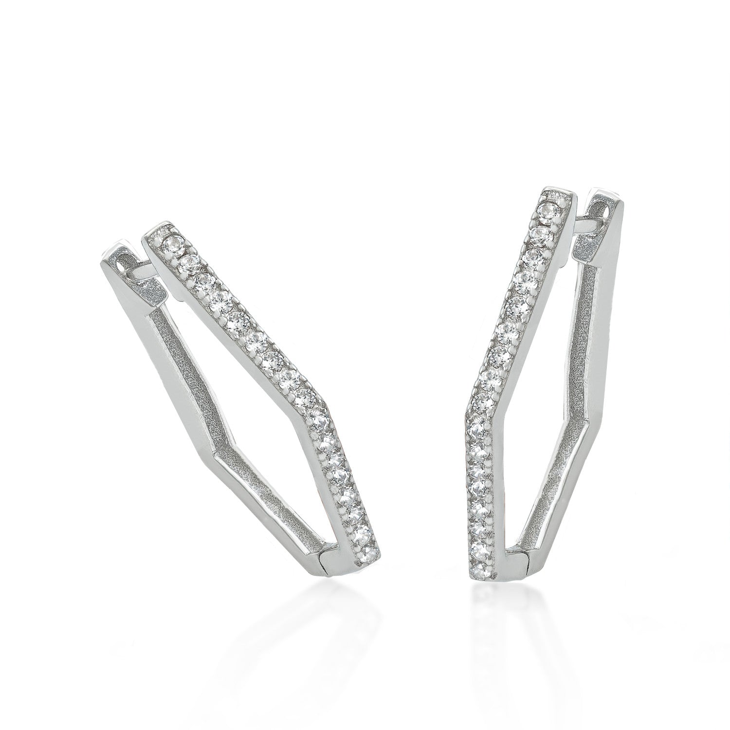 Pendientes de aro en forma hexagonal con circonitas-LINEARGENT