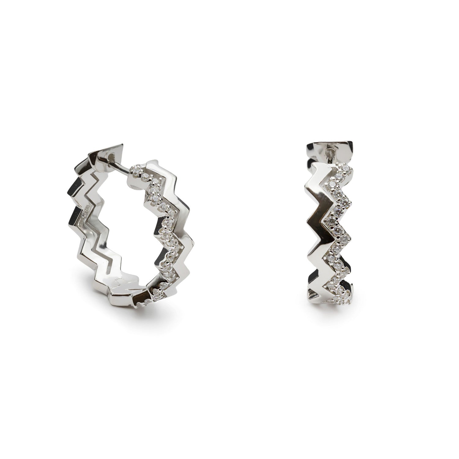 Pendientes de aro en forma zig zag con circonitas-LINEARGENT