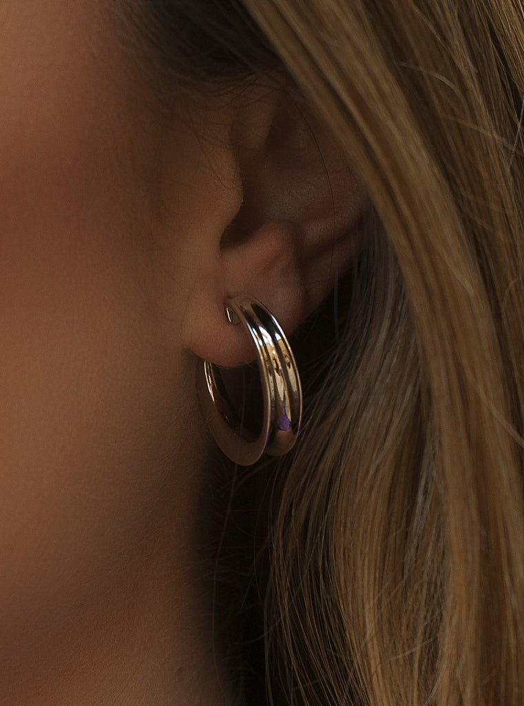 Pendientes de aros de plata dobles-LINEARGENT