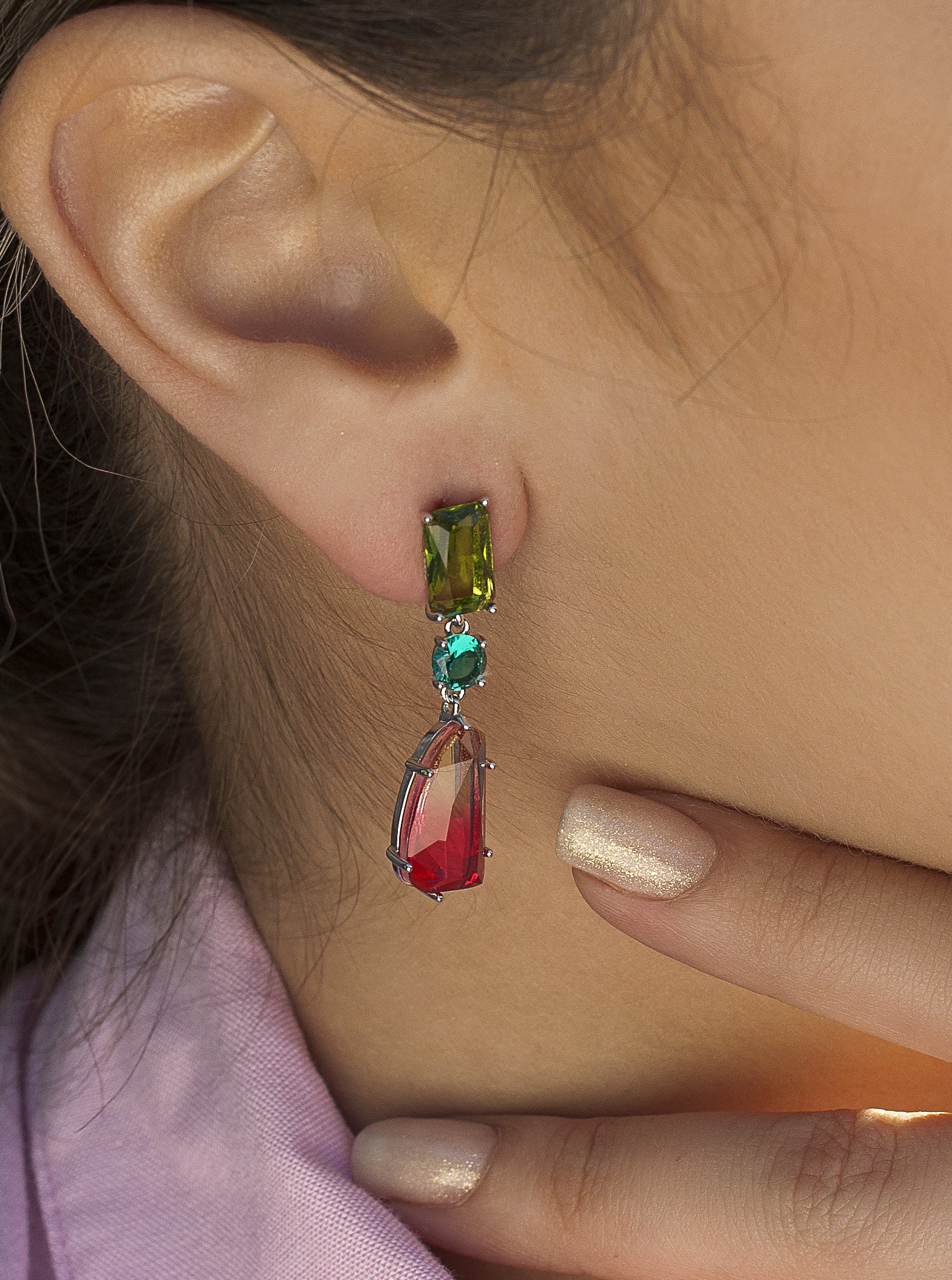 Pendientes de piedras de colores diseño colgante con movimiento-LINEARGENT