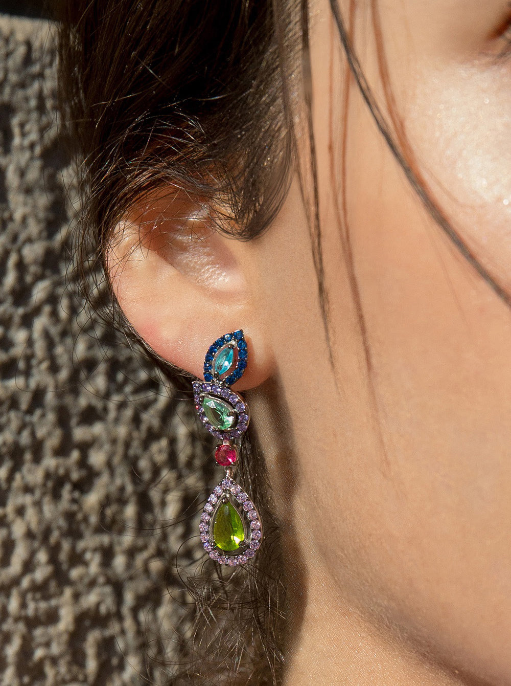 Pendientes de piedras de colores diseño desigual brillantes-LINEARGENT