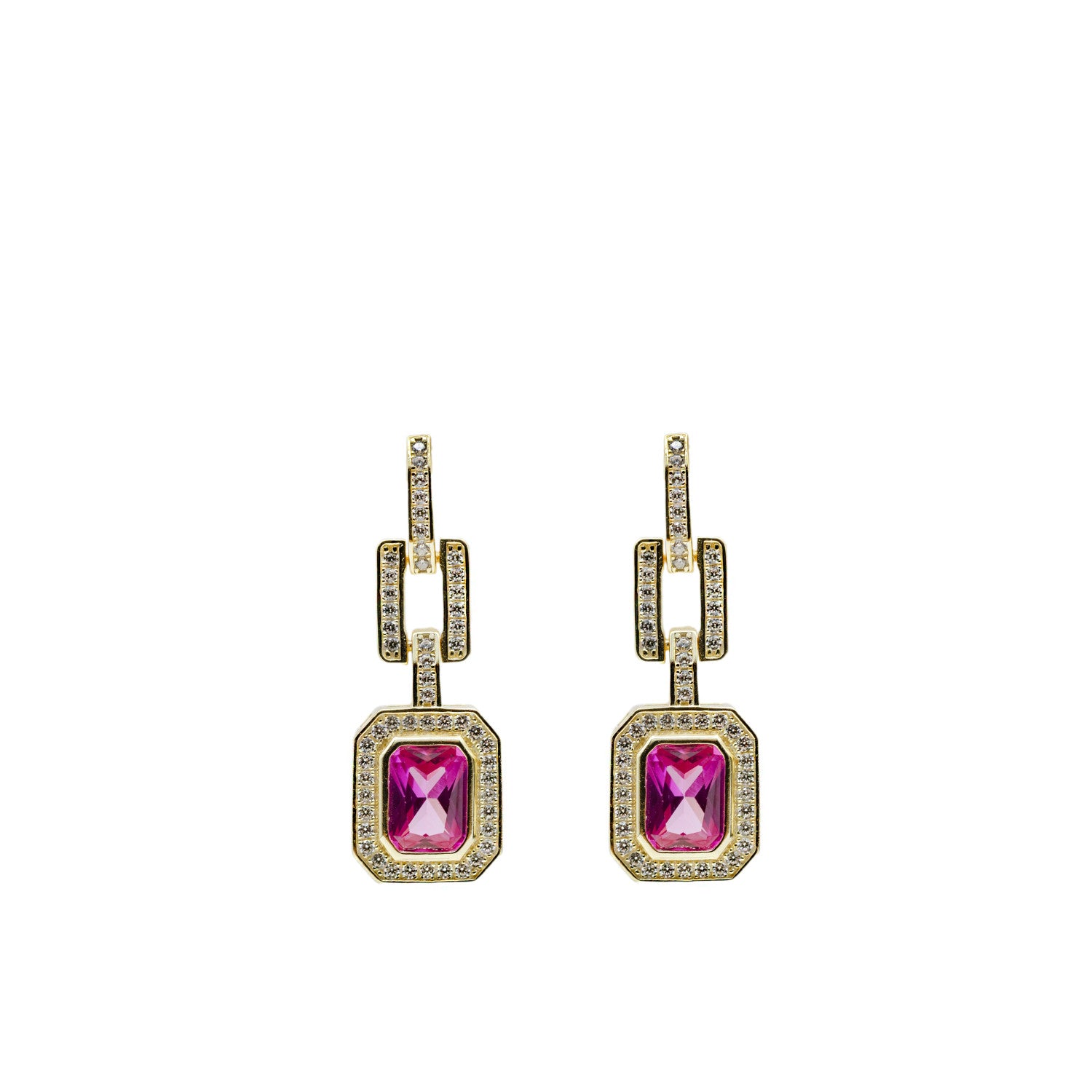 Pendientes de piedras de colores diseño octogonal tono fucsia-LINEARGENT