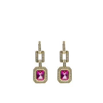 Pendientes de piedras de colores diseño octogonal tono fucsia