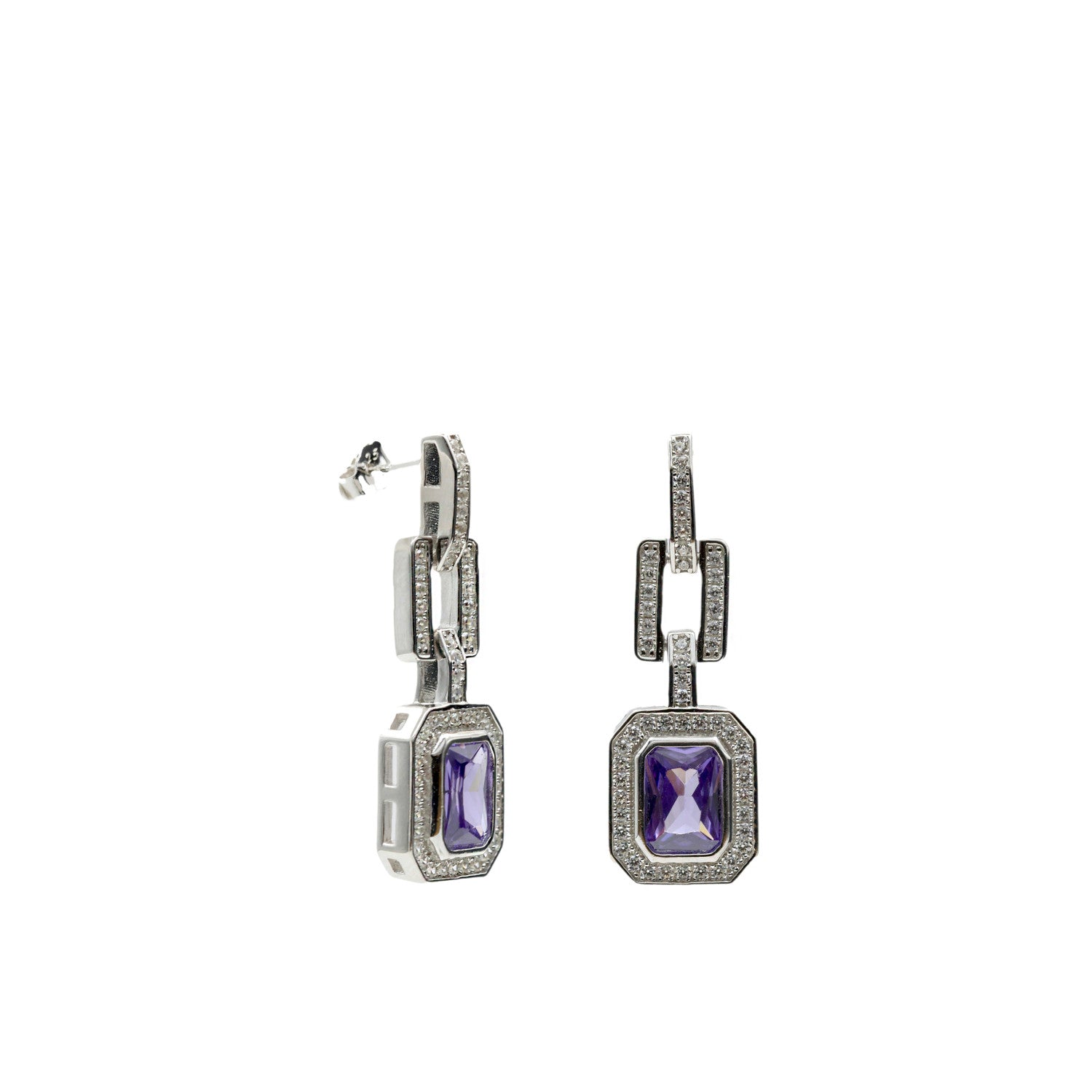 Pendientes de piedras de colores diseño octogonal tono lavanda-LINEARGENT