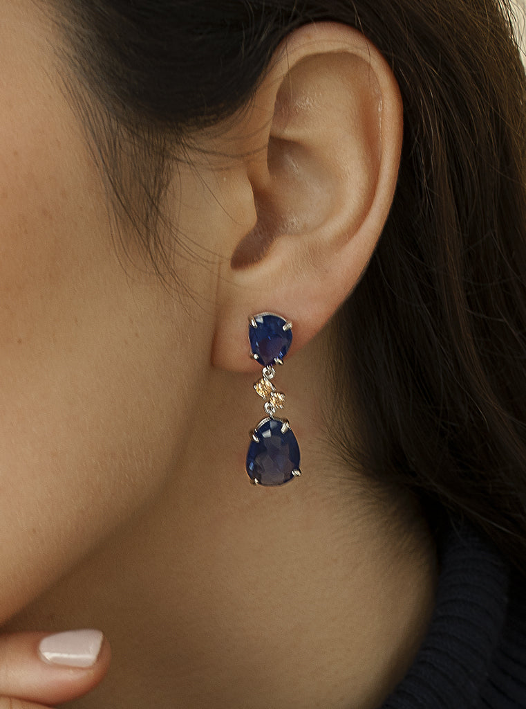Pendientes de piedras de colores en tono cobalto y circonitas-LINEARGENT