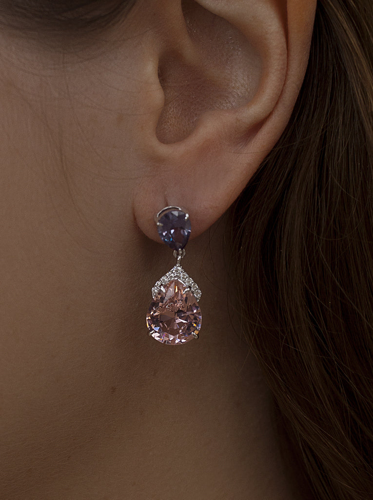 Pendientes de piedras de colores rosa talla pera-LINEARGENT