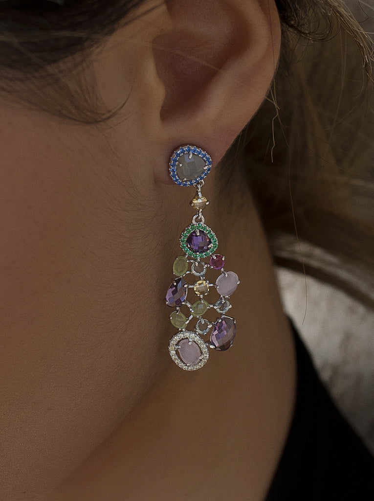 Pendientes de piedras de colores tonos primaverales-LINEARGENT