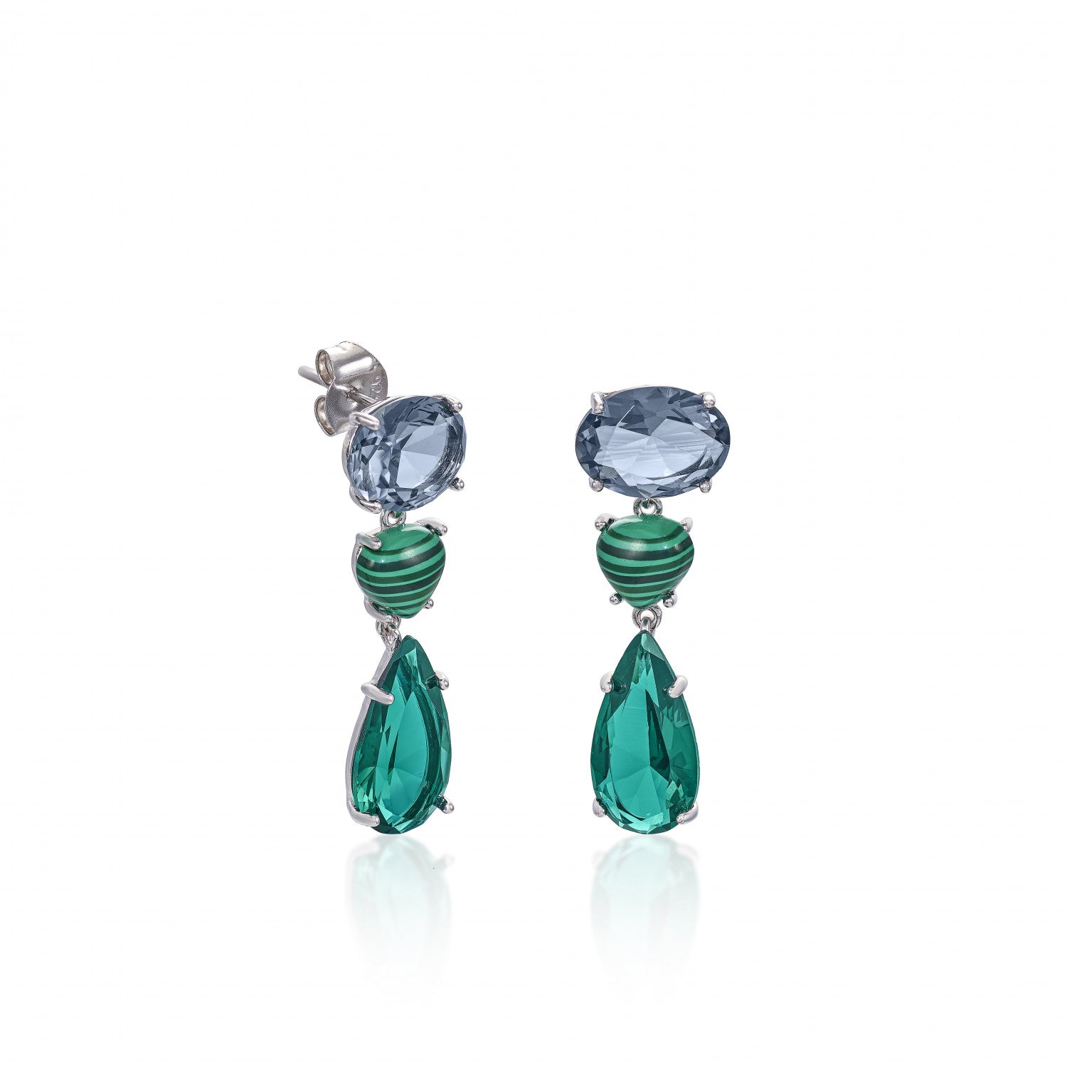 Pendientes de piedras de colores y malaquita en tonos verdes-LINEARGENT