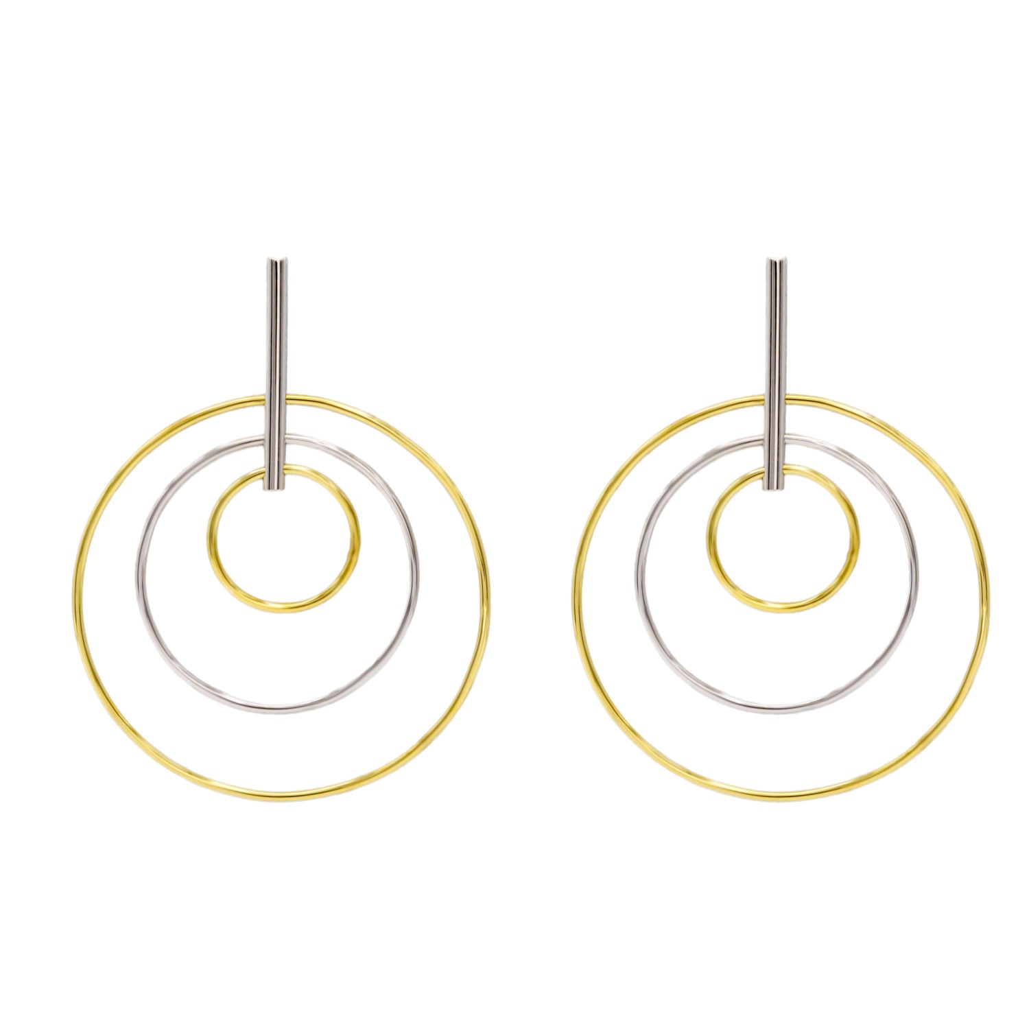 Pendientes de plata bicolor compuestos por círculos de varios tamaños-LINEARGENT
