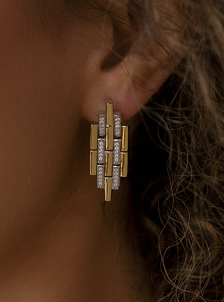 Pendientes de plata bicolor estractura movil con circonitas