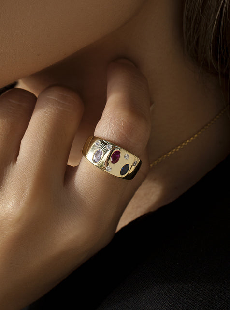 Pendientes de plata cierre omega con gemas multicolor-LINEARGENT