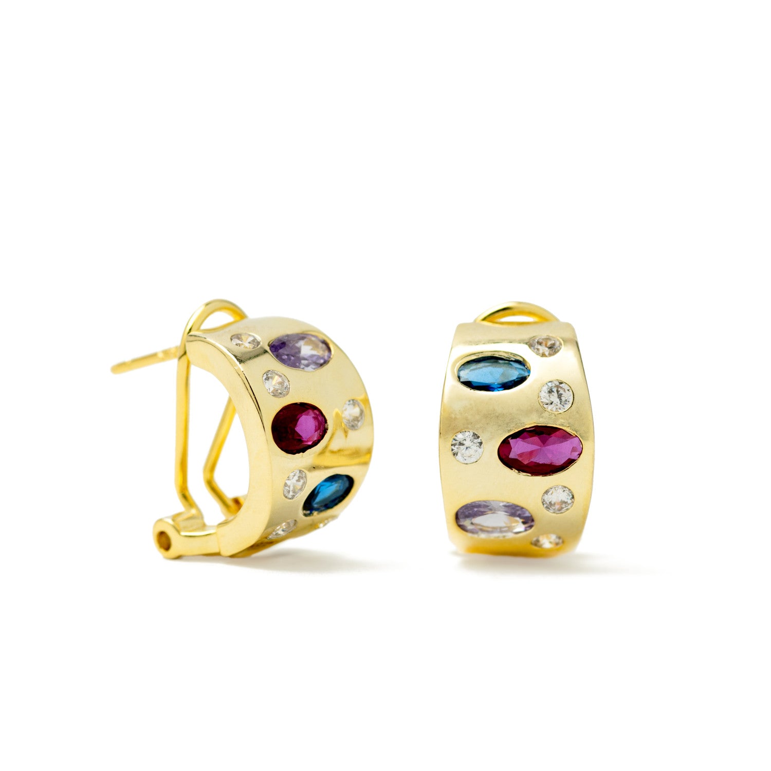 Pendientes de plata cierre omega con gemas multicolor-LINEARGENT