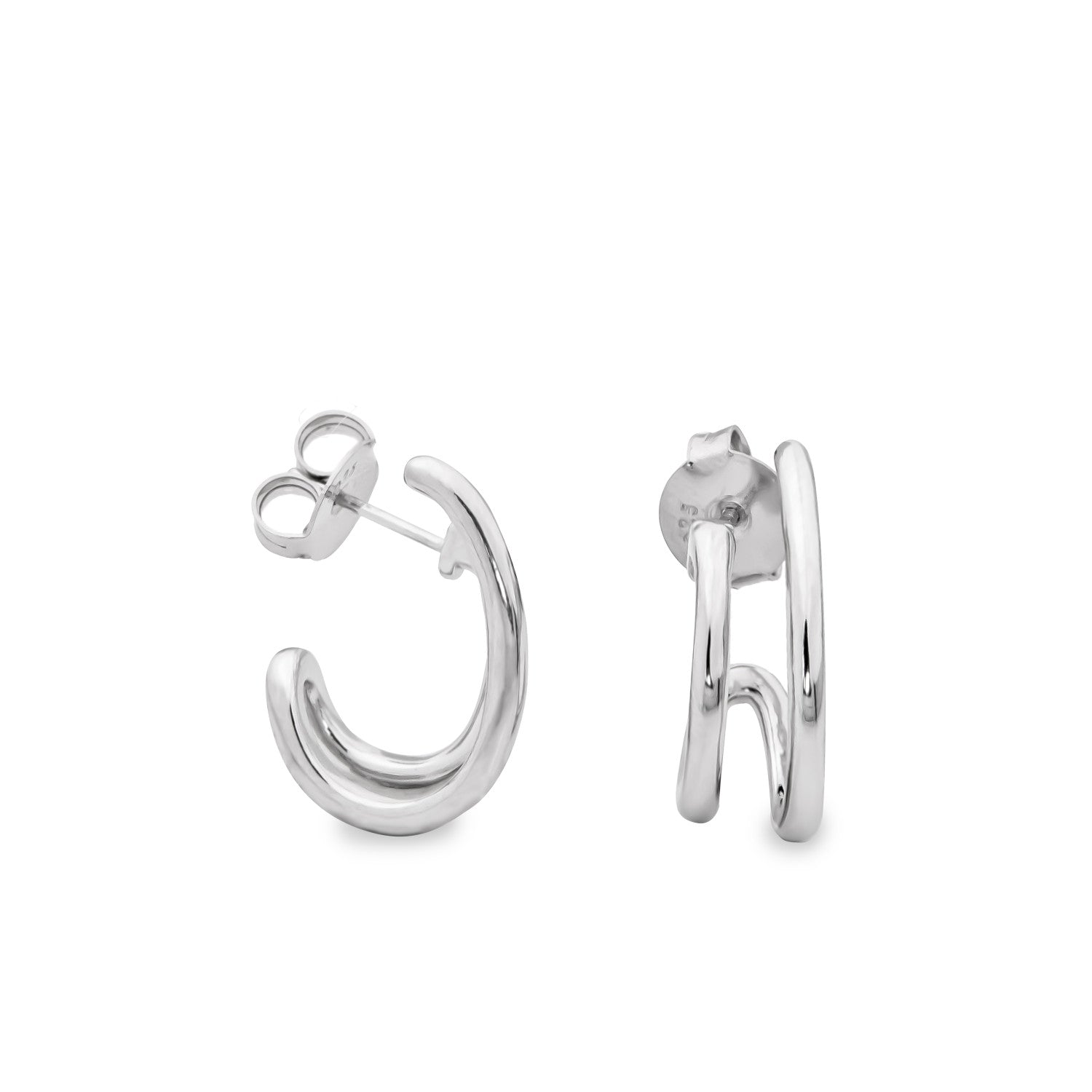 Pendientes de plata con diseño de aro doble-LINEARGENT