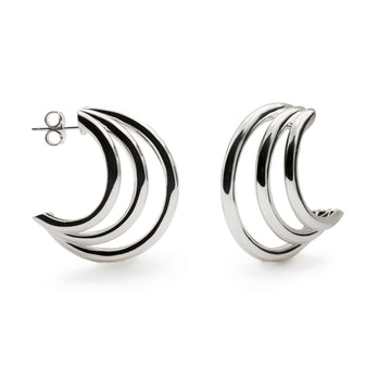 Pendientes de plata con diseño triple en aro