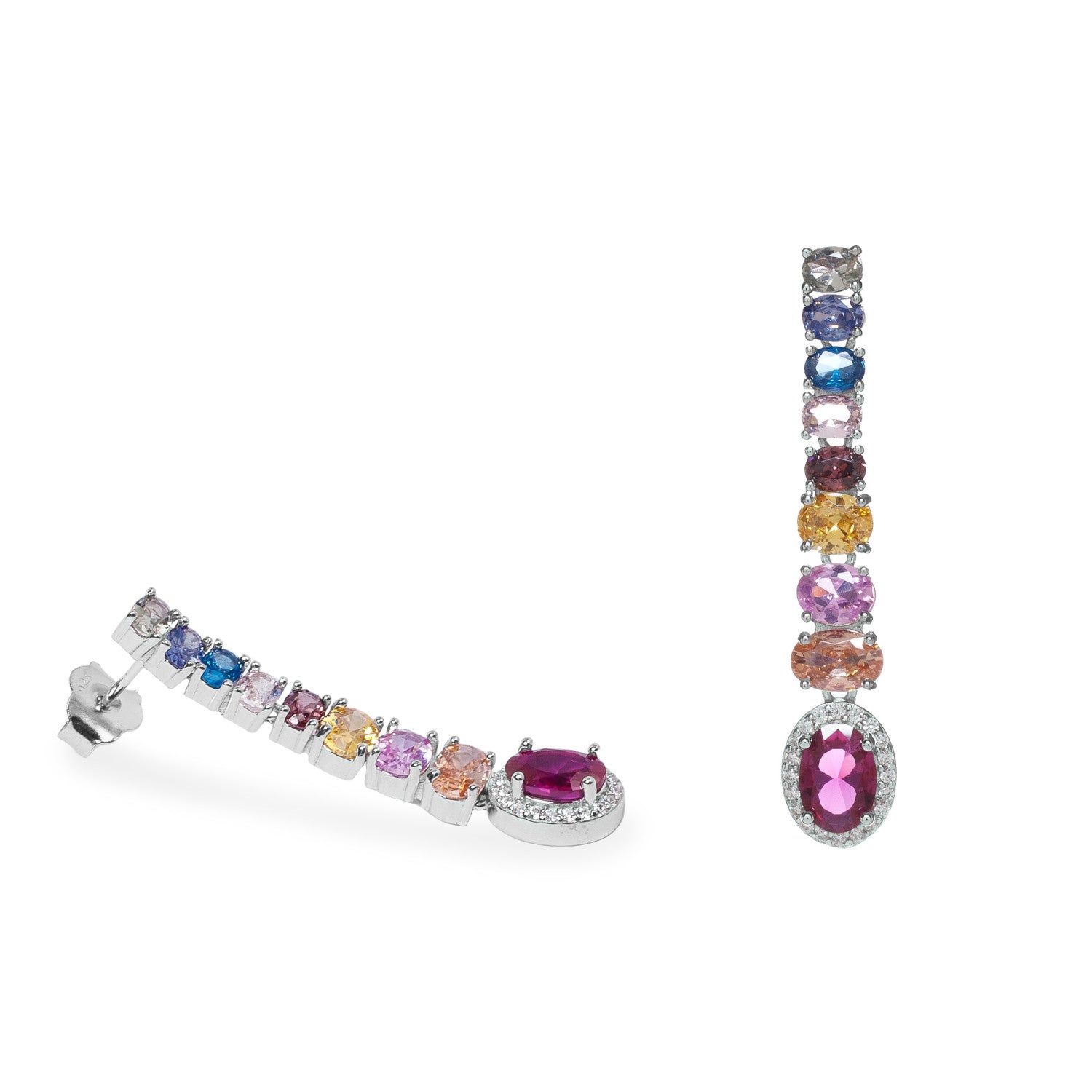 Pendientes de plata con gemas de colores diseño arcoíris