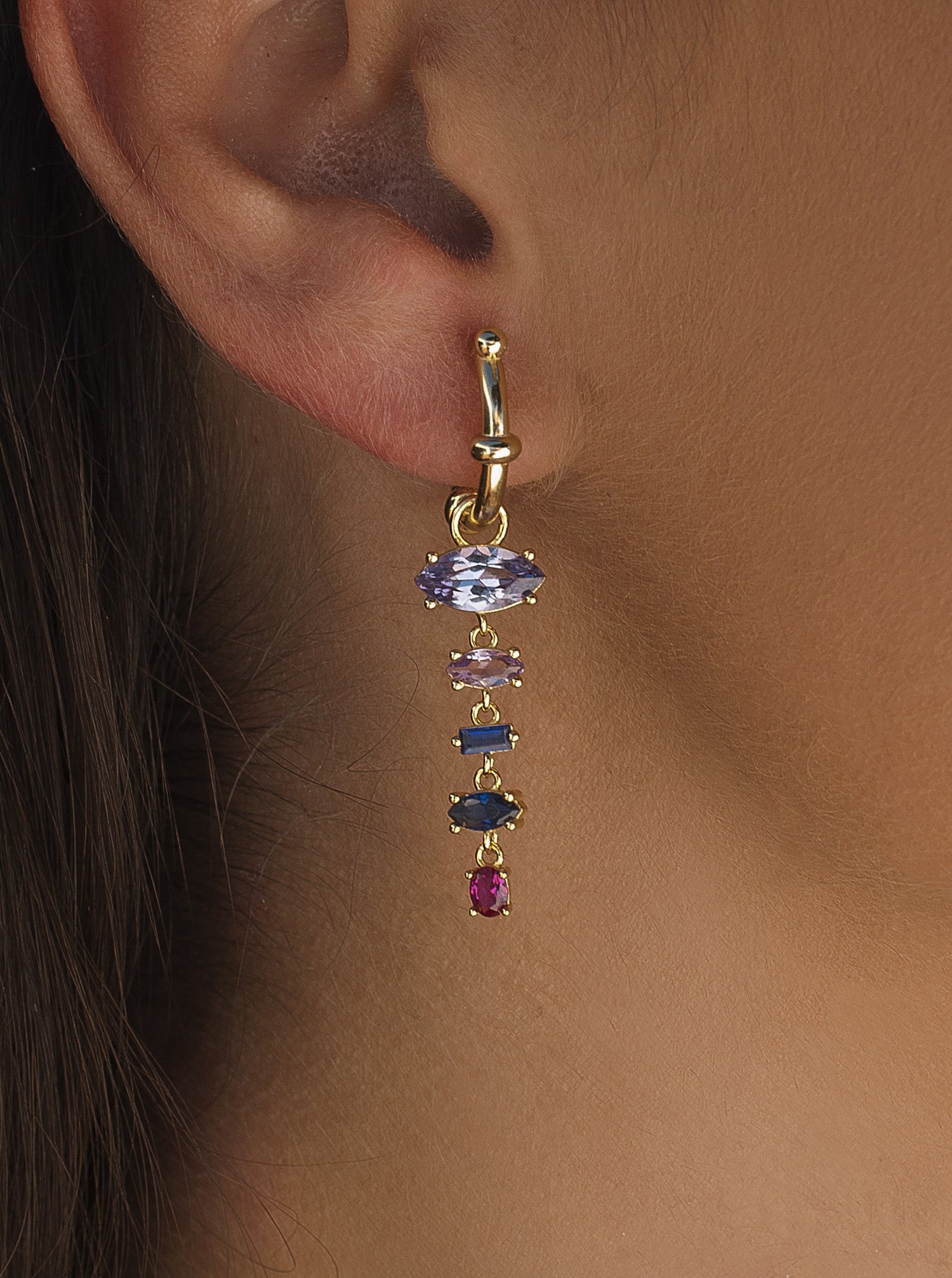 Pendientes de plata con piedras de colores en tonos azulados y rosa-LINEARGENT