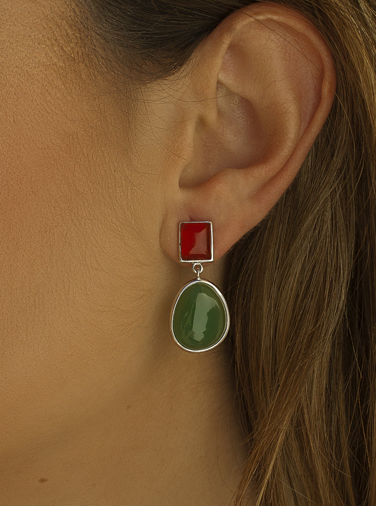 Pendientes de plata con piedras verdes y caramelo-LINEARGENT