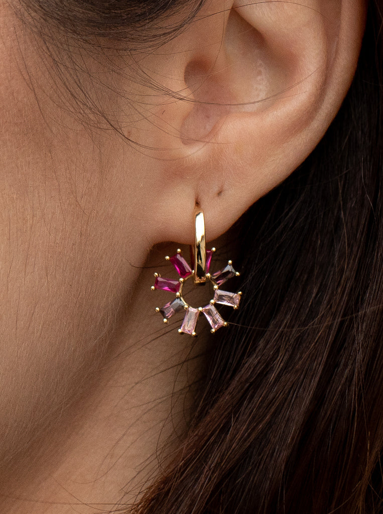 Pendientes de plata de piedras de colores en tonalidades rosas-LINEARGENT