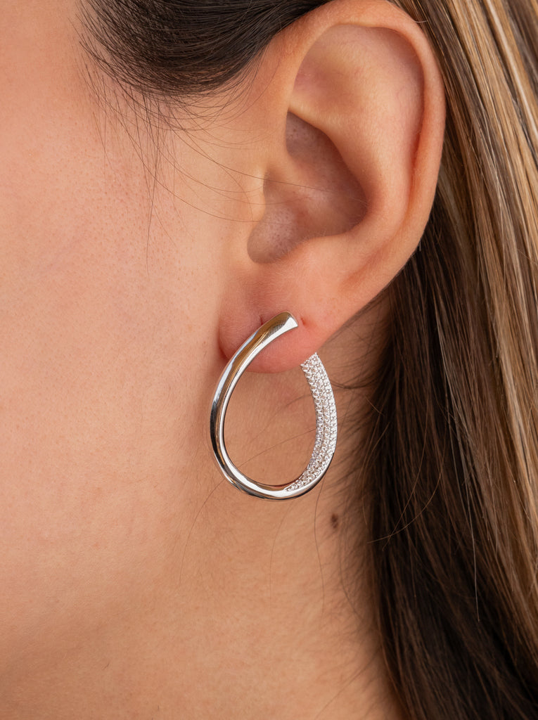 Pendientes de plata diseño aro abierto con circonitas-LINEARGENT