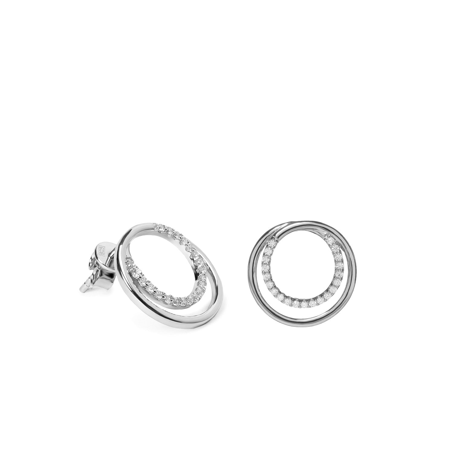 Pendientes de plata doble circulo movible con circonitas