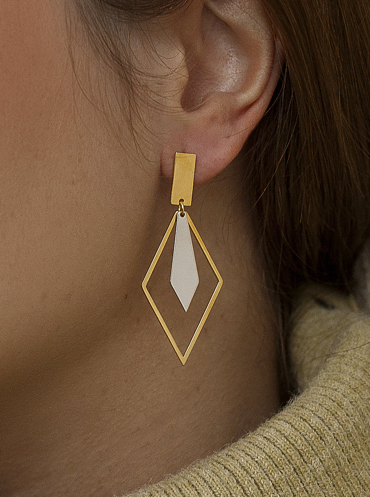 Pendientes de plata geométricos bicolor-LINEARGENT