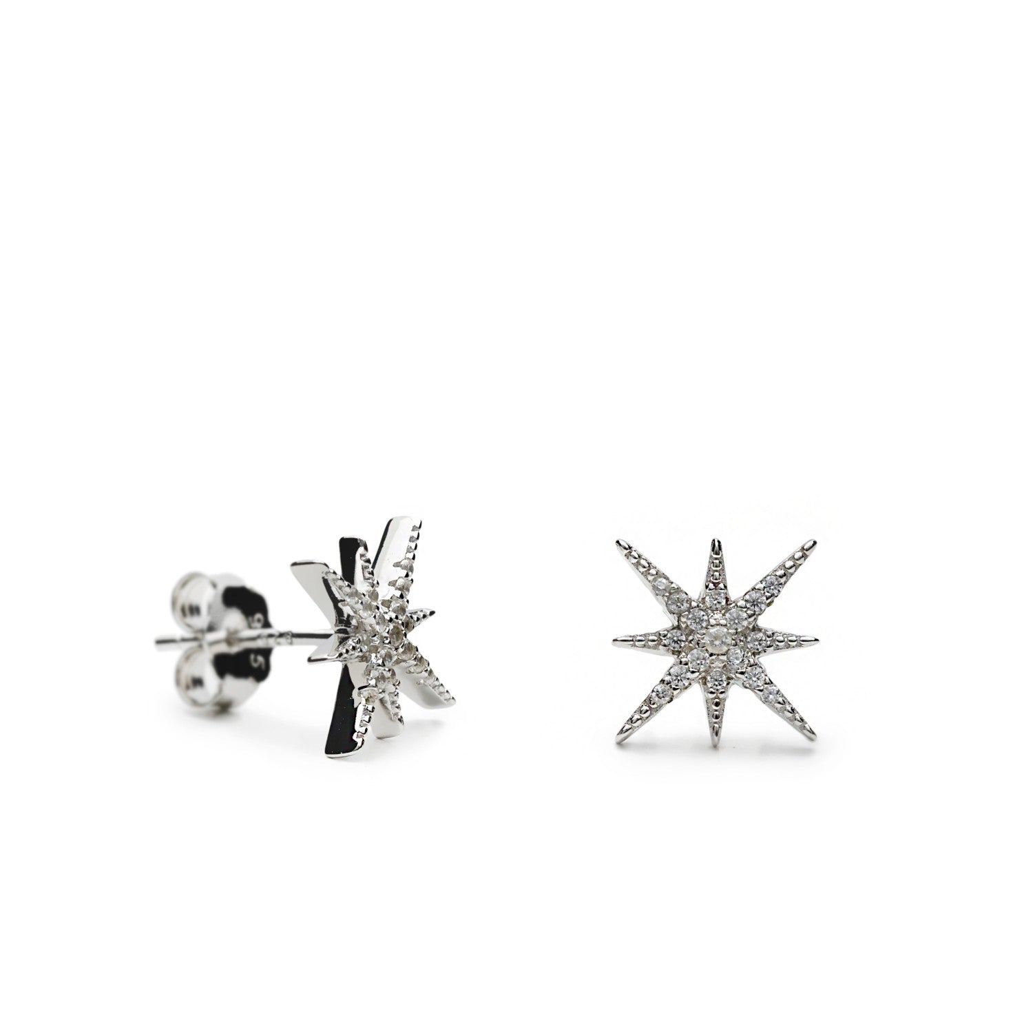 Pendientes de plata inspiracion estrella con circonitas-LINEARGENT