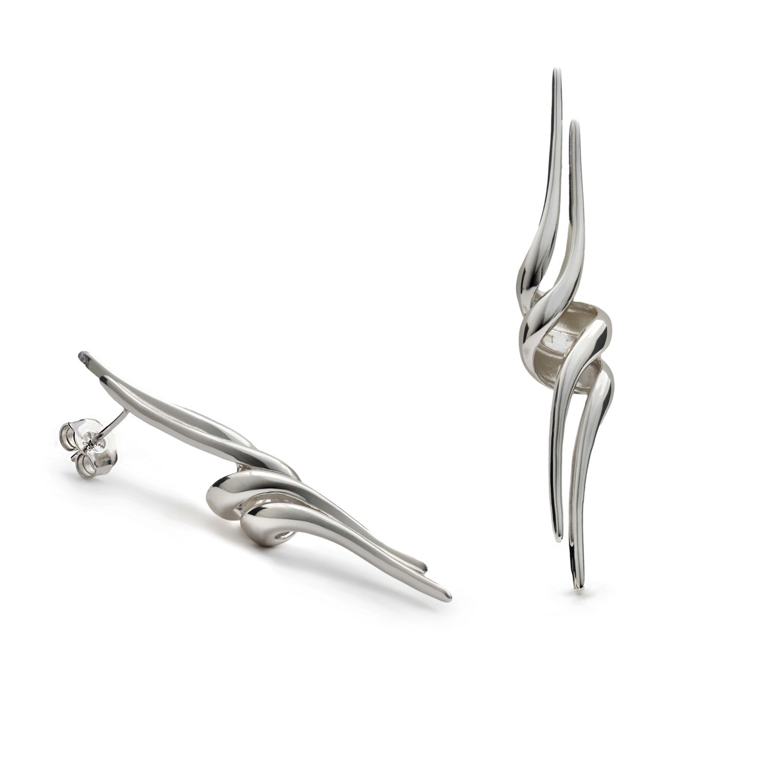 Pendientes de plata largos rígidos diseño orgánico y elegante