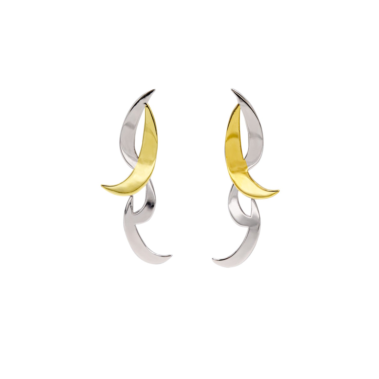 Pendientes de plata luna creciente bicolor-LINEARGENT