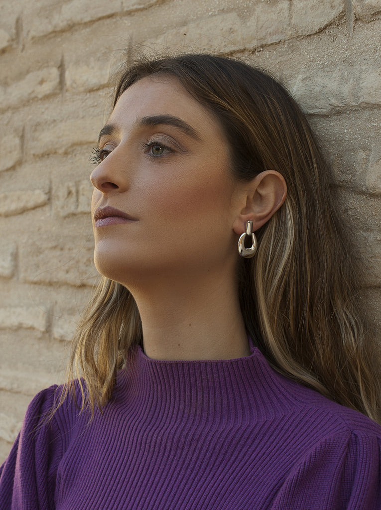 Pendientes de plata modernos de aro grueso