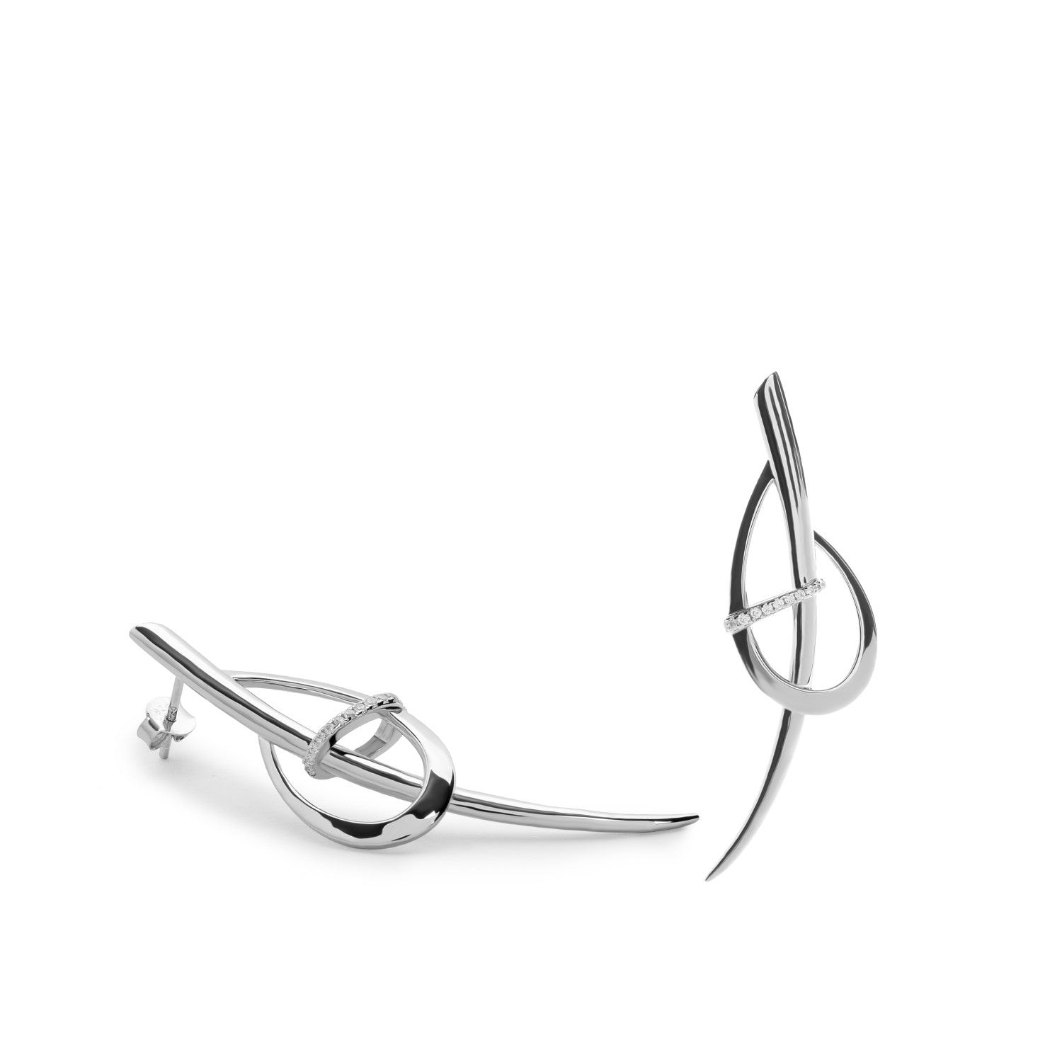 Pendientes de plata original diseño enredado con circonitas-LINEARGENT