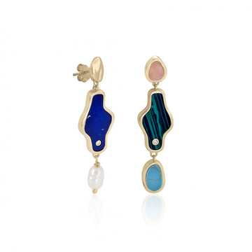 Pendientes de plata piedra natural largos diseño multiforma