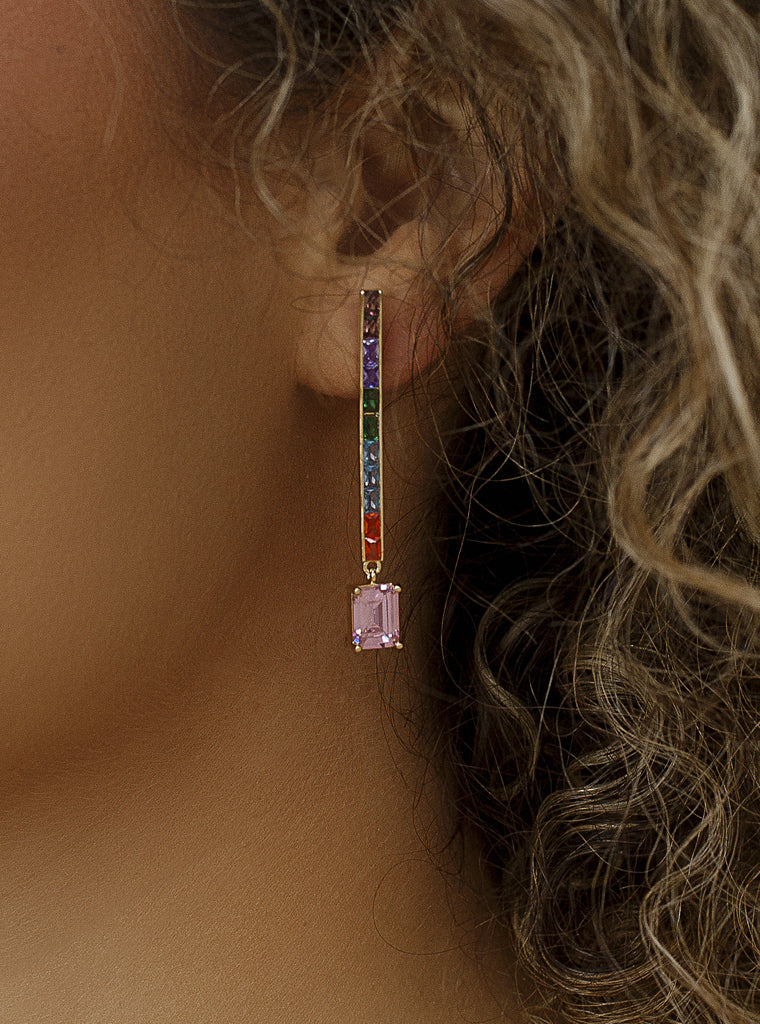 Pendientes de plata piedras de colores con un diseño vibrante-LINEARGENT