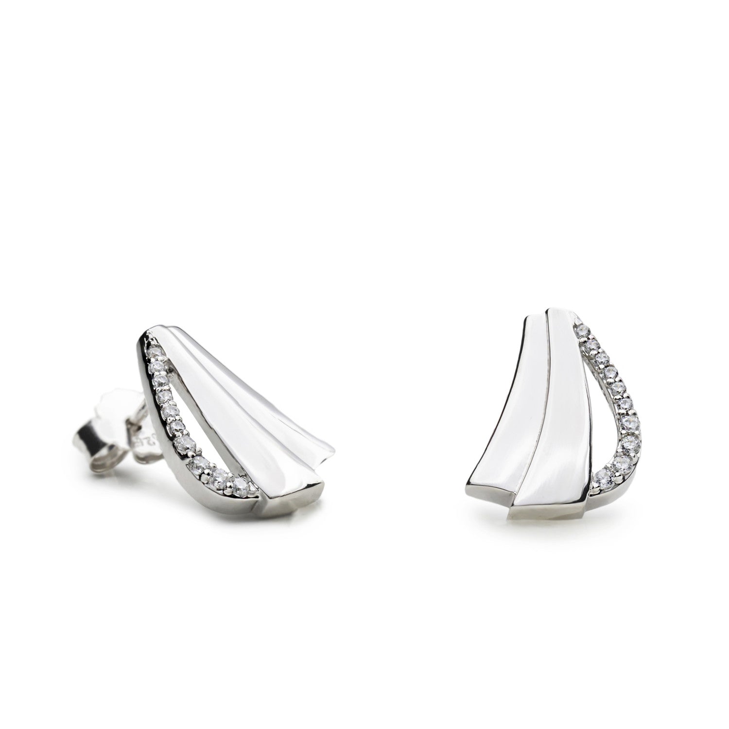 Pendientes de plata tipo abanico con circonitas-LINEARGENT