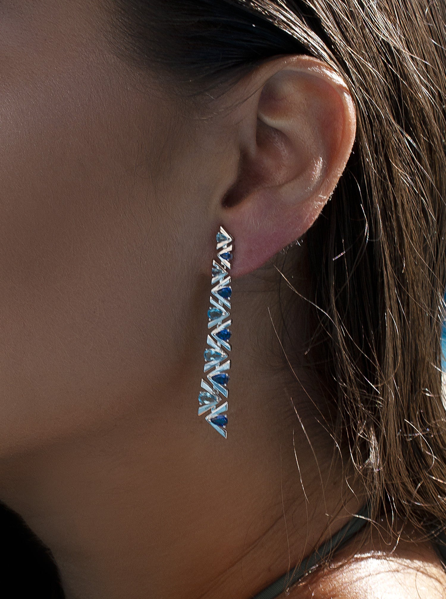 Pendientes largos con piedras diseño geométrico-LINEARGENT